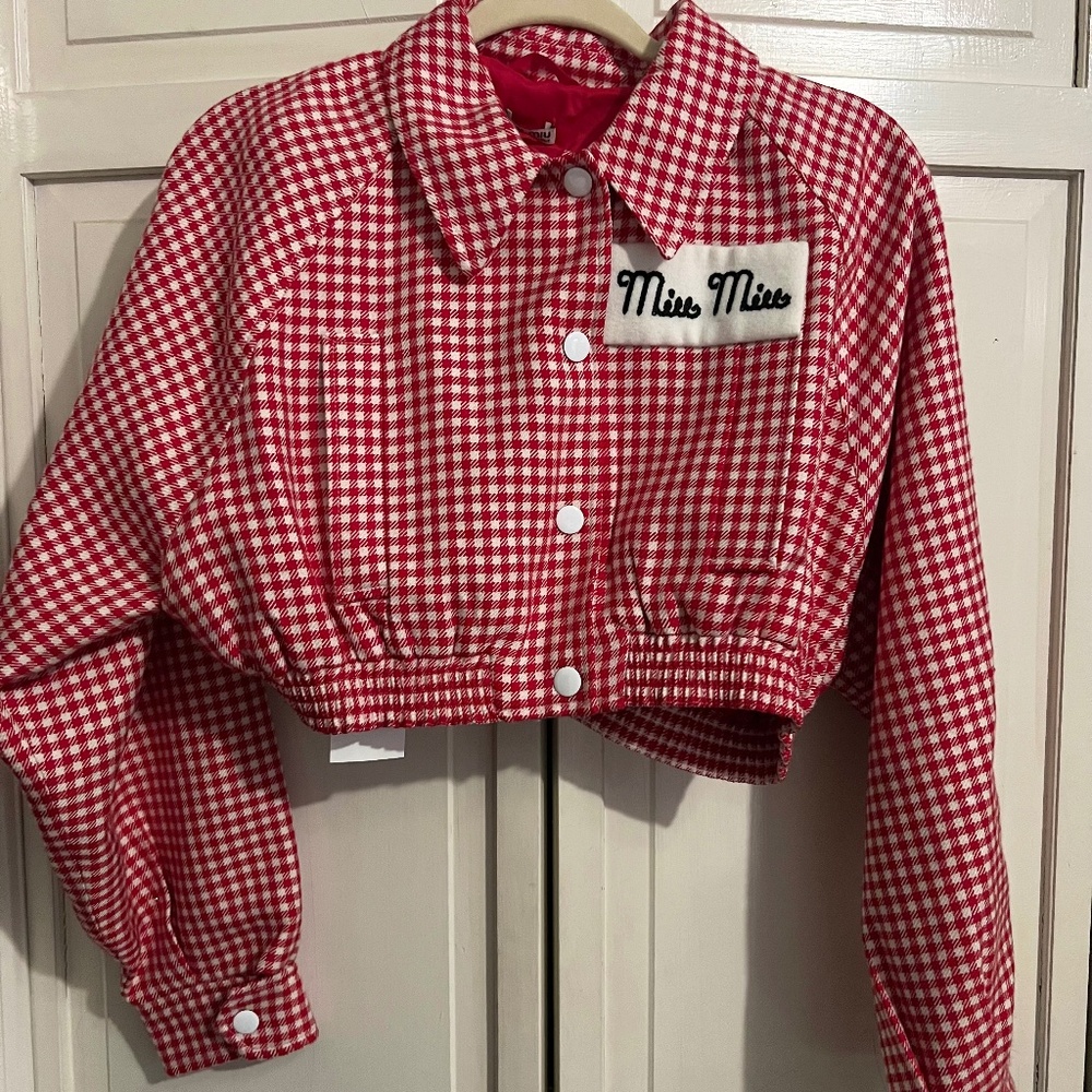 Miu Miu Gingham Checked Cropped Jacket